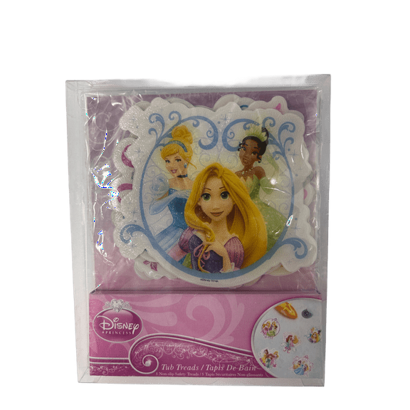 Licensed Disney Princess Tub Treads, Non Slip Adhesive Bath Decals for Kids, Safe and Fun Bathtime, Easy to Apply on Clean Tubs, Prevents Slips, Features Beloved Characters, White