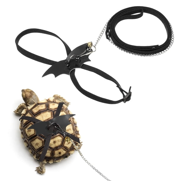 Arnés ajustable para tortugas Uxcell con campana, alas de cuero suave, cuerda de paseo a prueba de escapes, pequeña, negra