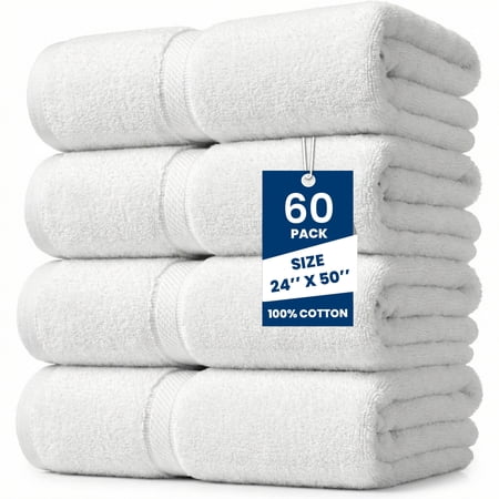 Belem Luxury Quick Dry Cotton Bath Towels, Highly Absorbent, Pack of 60, 24x50 Inches, White