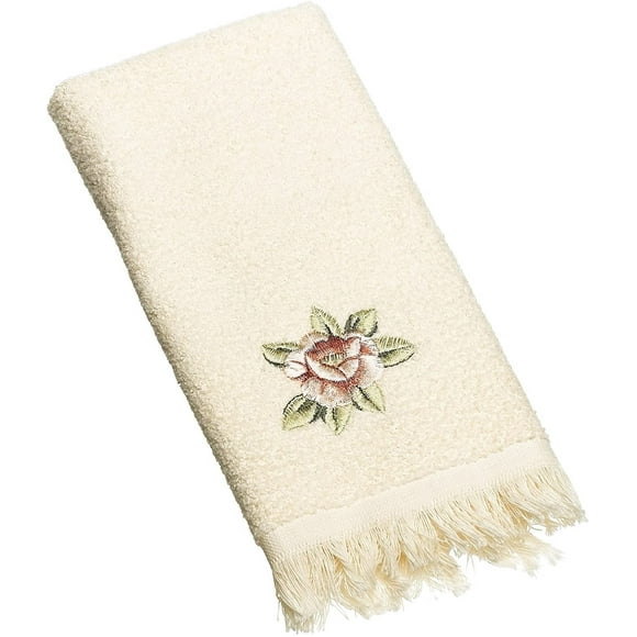 Avanti Linens Rosefan 100% Cotton Colorful Embroidered Towel, 11 Inches x 18 Inches, Ivory