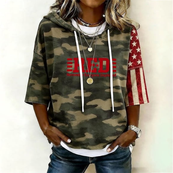 Womens 250Th Anniversary Usa Shirt Hooded 4Th July Print 3/4 Sleeve Pullover Top 250 Anniversary Usa Merchandise