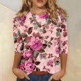 thumbnail image 2 of Darzheoy Womens Tops Round Neck Mid-Length 3/4 Sleeve Seamless Hoodless Loose Sweatshirts Drop Shoulder Printed Lightweight Fall Winter Floral Graphic Blouses, 2 of 4