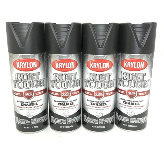 KRYLON RTA9203-4 PACK SEMI-FLAT BLACK Rust Tough Protective Enamel - Quick Dry - 40% Stronger - 12 oz Aerosol