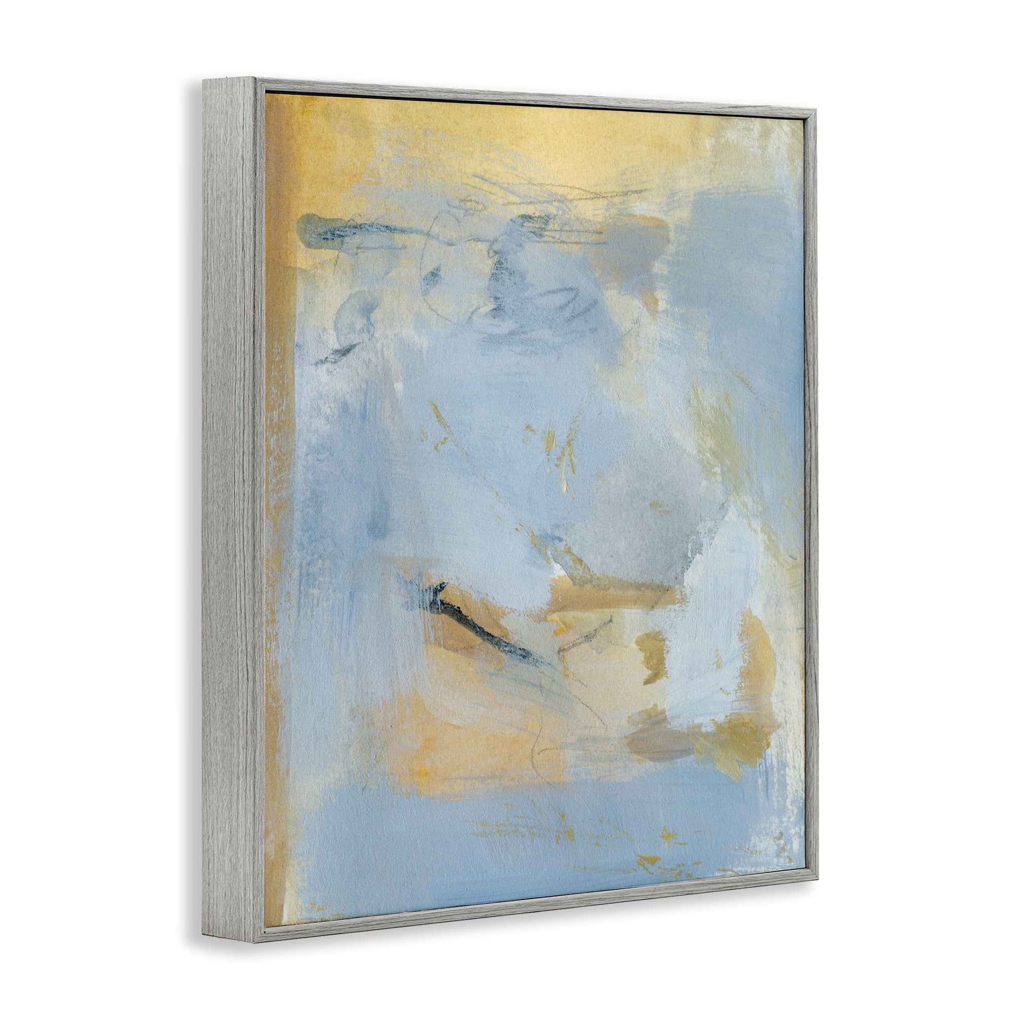 Stupell Industries Blue & Gold Organic Abstract Abstract Painting Gray Framed Art Print Wall Art, 11 x 14