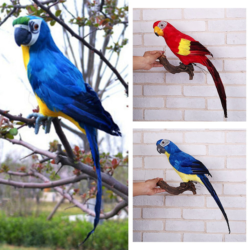 Fake Artificial Parrot Feather Bird 45cm Budgie Garden Home Decoration Blue 