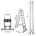 BOWEITI 16.5FT One-buttom Retraction Multi-Purpose A-Frame Telescoping Extension Stainless Steel Ladder with 2 Triangle Stabilizers & Wheels, 330lb Capacity