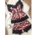 thumbnail image 2 of Conjunto de pijama de satén elástico con cuello en v para mujer, lencería Sexy de encaje con lazo, pantalones cortos para dormir, ropa de dormir, novedad, 2 of 4