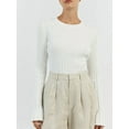 thumbnail image 5 of Women'S Long-Sleeved Shirt, Ribbed Knit T-Shirt, Slim-Fit, Round-Neck Basic T-Shirt Top White S, 5 of 9