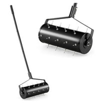 18" Manual Lawn Aerator, Heavy Duty Rolling Aerator Lawn Tool Filled Sand Stone with 51" Detachable Handle & Tine Spikes for Soil Loosening, Push Grass Aeration for Garden Yard, Black 18" Width