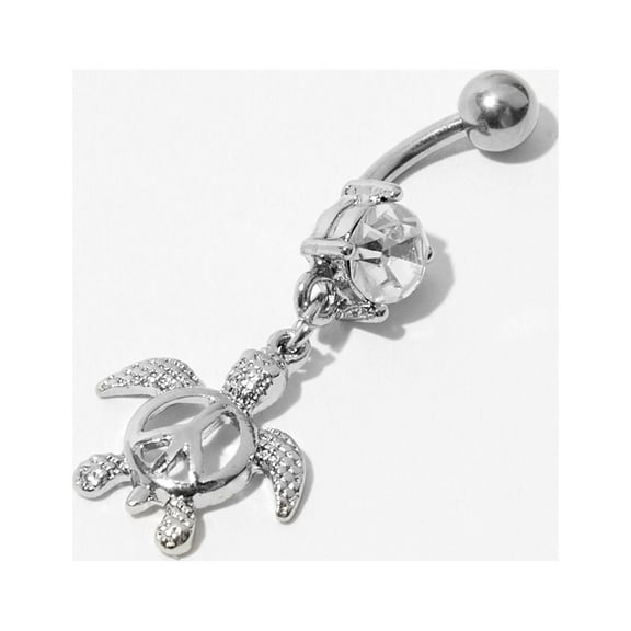 Claire's Silver 14G Holiday Peace Love & Turtle Dangle Belly Bar