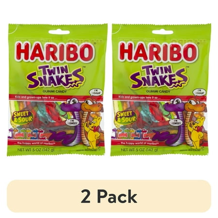 (2 pack) Haribo Twin Snakes Sweet & Sour Gummi Candies, 5 Oz.