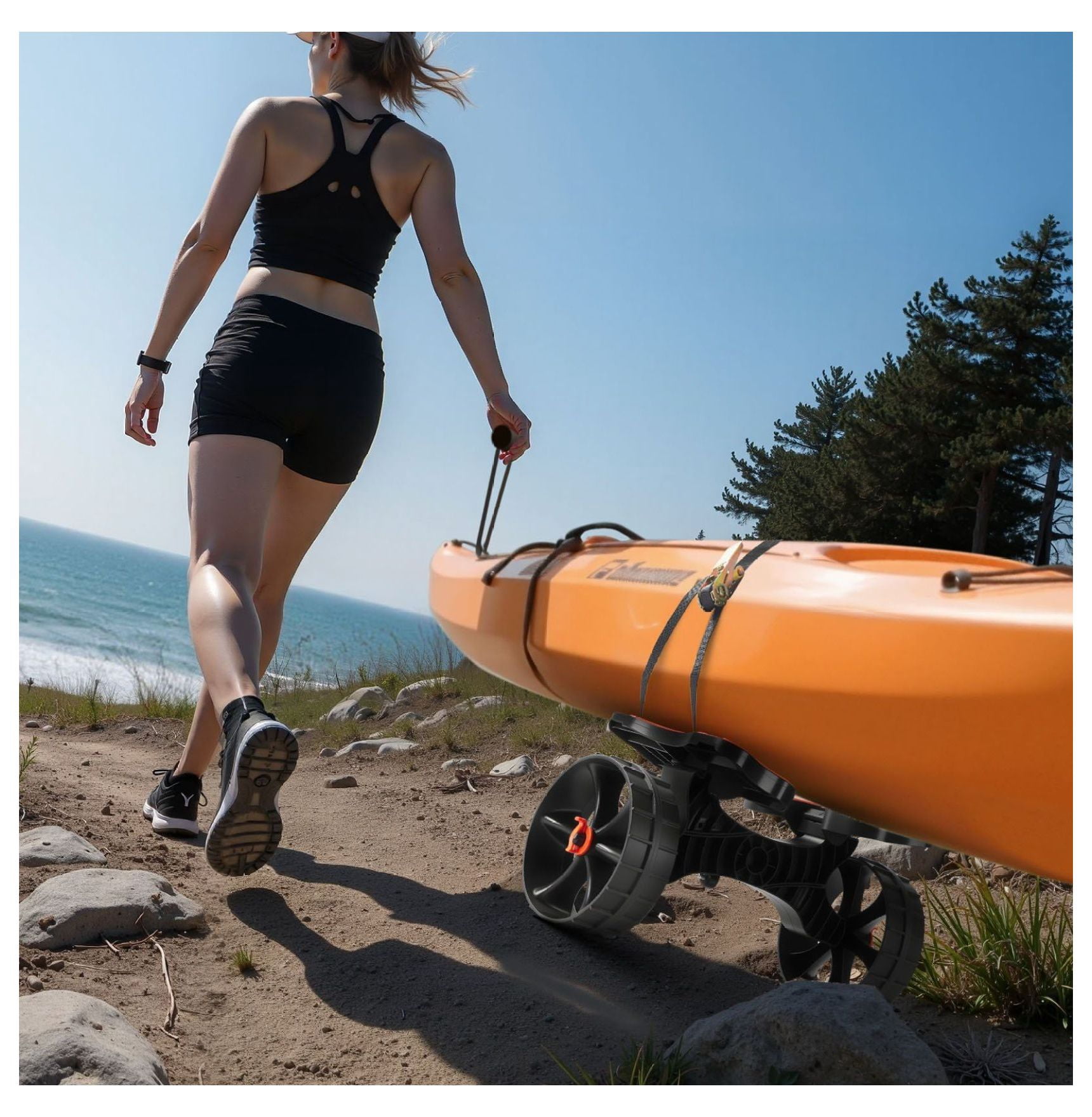 Kayak Cart 300 Lbs Capacity - Foldable Kayak Trolley with 10-inch Tires & Ratchet Strap - Canoe & Paddle Board Carrier for Transport