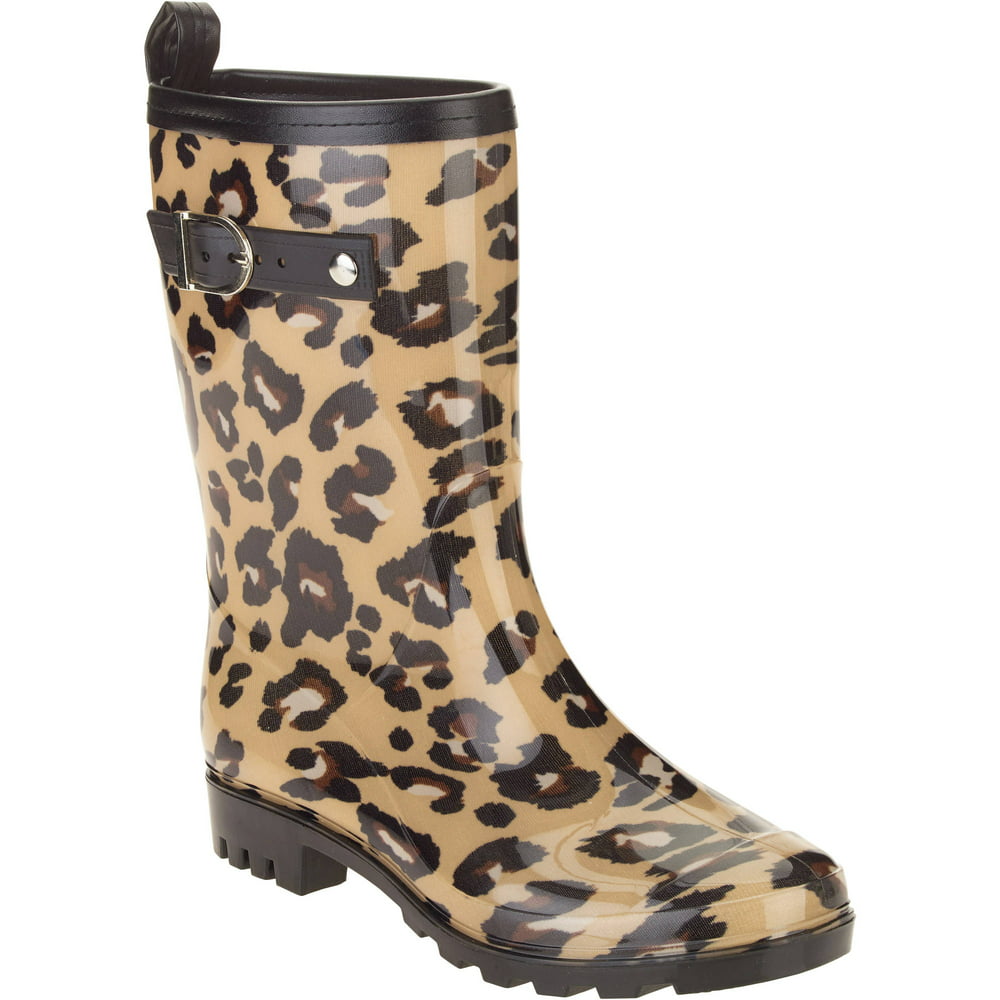 Women's Leopard Spot Printed Mid-Calf Jelly Rain Boots - Walmart.com ...