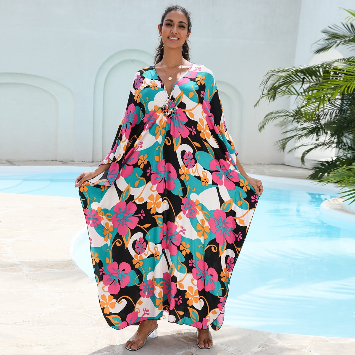 Women's Plus Size Kaftan Dress – Plus Size Maxi Dress Moo Moos Beach Cover Up,Bathing Suit Cover-Up Loungewear