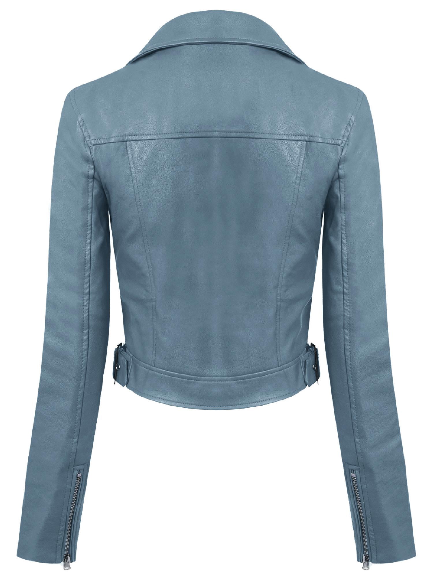 MixMatchy Women's Faux Leather Long Sleeve Zipper Closure Moto Biker Short Coat Jacket