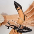 thumbnail image 4 of Kitten Heels for Women Pointed Toe Pumps Low Heel Slingback Heels with Buckle Dress Shoes for Dating Party Working Black 40, 4 of 6