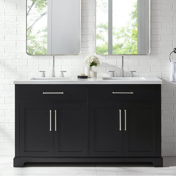 BridgePoint Home Clara 60" Double Sink Bathroom Vanity in Black with White Stone Top