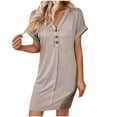 thumbnail image 5 of Trendy SMihono Women's Casual T Shirt Dress Button Up V Neck Tunic Dresses Summer Short Sleeve Mini Dresses Loose Sundresses Khaki XL, 5 of 8