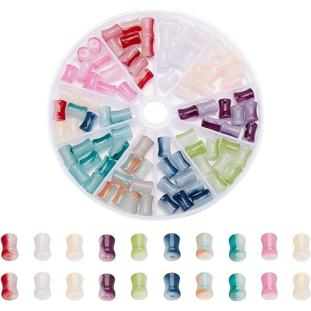 90 piezas de cuentas de vidrio de 10 colores, 11,5 x 8 mm, espaciadoras de varilla de bambú, cuentas sueltas de vidrio de colores surtidos