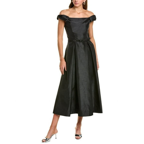 Nicholas womens Kaden Bow Off-Shoulder Midi Dress, 2, Black