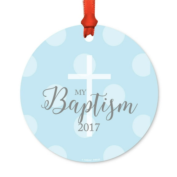 Round Metal Christmas Ornament, Bless this Child, Boy, Includes Ribbon and Gift Bag, Present Gift Ideas