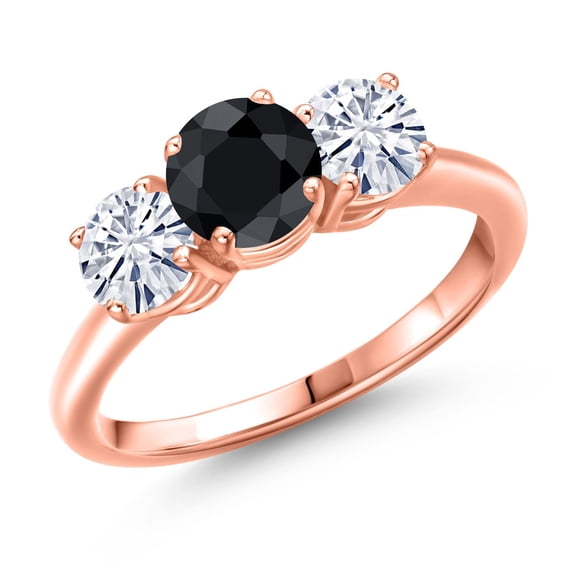 Gem Stone King 18K Rose Gold Plated Silver Black Sapphire and White Moissanite Engagement Ring for Women | 2.15 Cttw | Round 6MM | Gemstone September Birthstone | Size 5