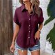 thumbnail image 2 of Camisa de manga corta con botones y mangas murciélago de color liso para mujer - Poliéster - Tallas S-XXL, 2 of 4