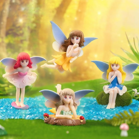 4PCS Fairies for Fairy Garden Accessories Miniature Fairy Figurines Fairy Cake Topper Decorations Small Plastic Fairies Little Fairy Figures Mini Statue Gifts