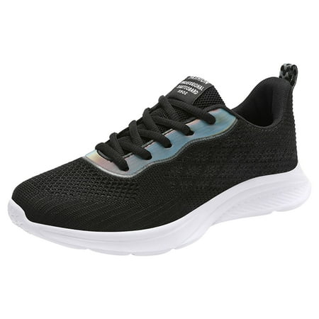 Fauean Sneakers for Women Mesh Breathable Flat Bottom Lace up Women s Shoes Going Out Black Size 37