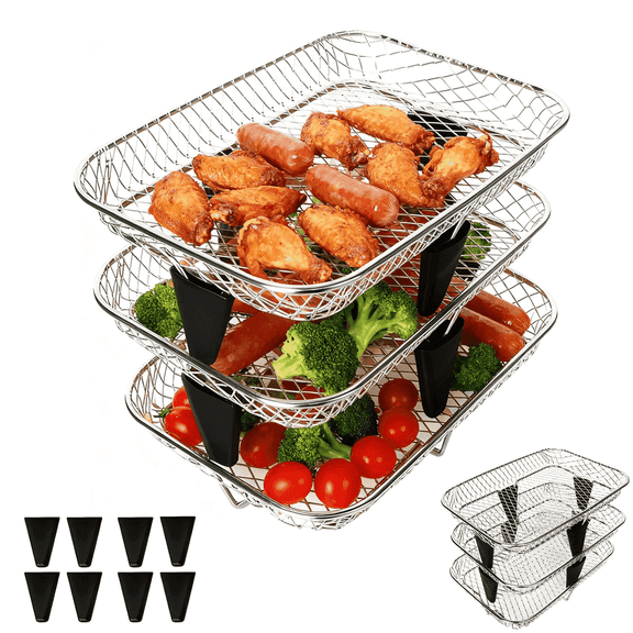 GCQ 3-Tier Air Fryer Baskets, 7.79×5.23" Stackable Racks for Ninja Foodi Dual Zone DZ071 DZ090 DZ201 DZ302 DZ401 DZ550 SL401, Air Fryer Accessories