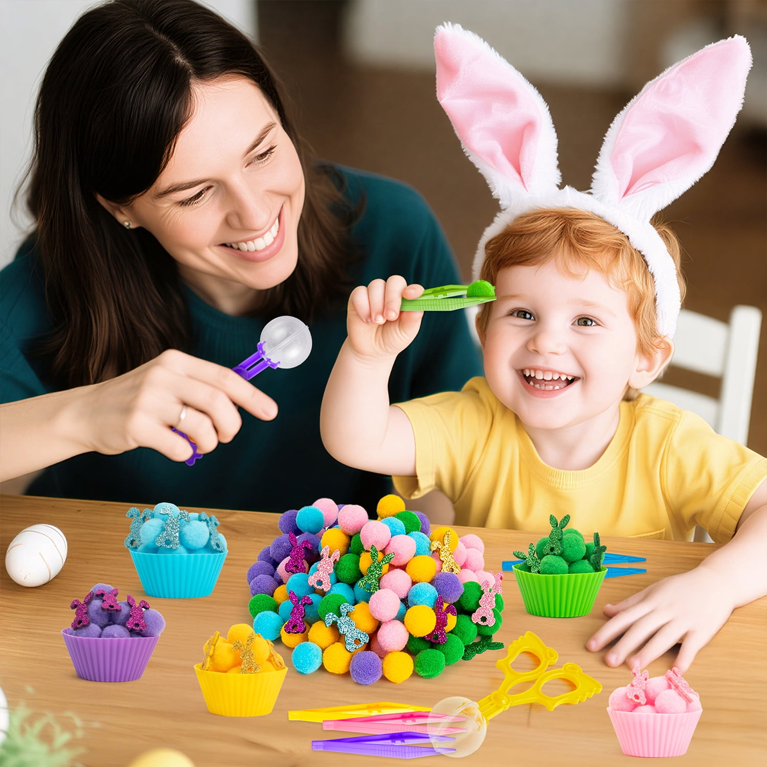 Easter Bunny Counting Sorting Toy Set for Easter Party Game Toy,268 Pieces (Fine Glitter)