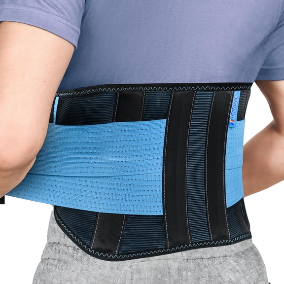Lumbar Back Support Belt for Women Men,TIMTAKBO Back Brace for Lower Back Pain Relief,Adjustable Flexible Lower Back brace for Herniated Disc, Sciatica, Scoliosis(Blue,L/XL Fit Belly 31.5-39.5")