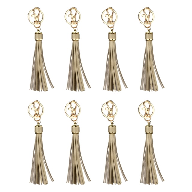 8pcs Borlas de Cuero PU, Charm de Borla de 6" con Anillos de Llave para Hacer Joyería (Dorado Oscuro)