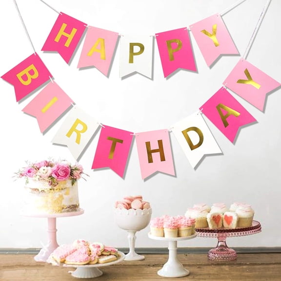 TETOU Happy Birthday Banner Signs Funny Birthday Party Supplies for Girls Adults Birthday Party Decorations Banner - Rose red