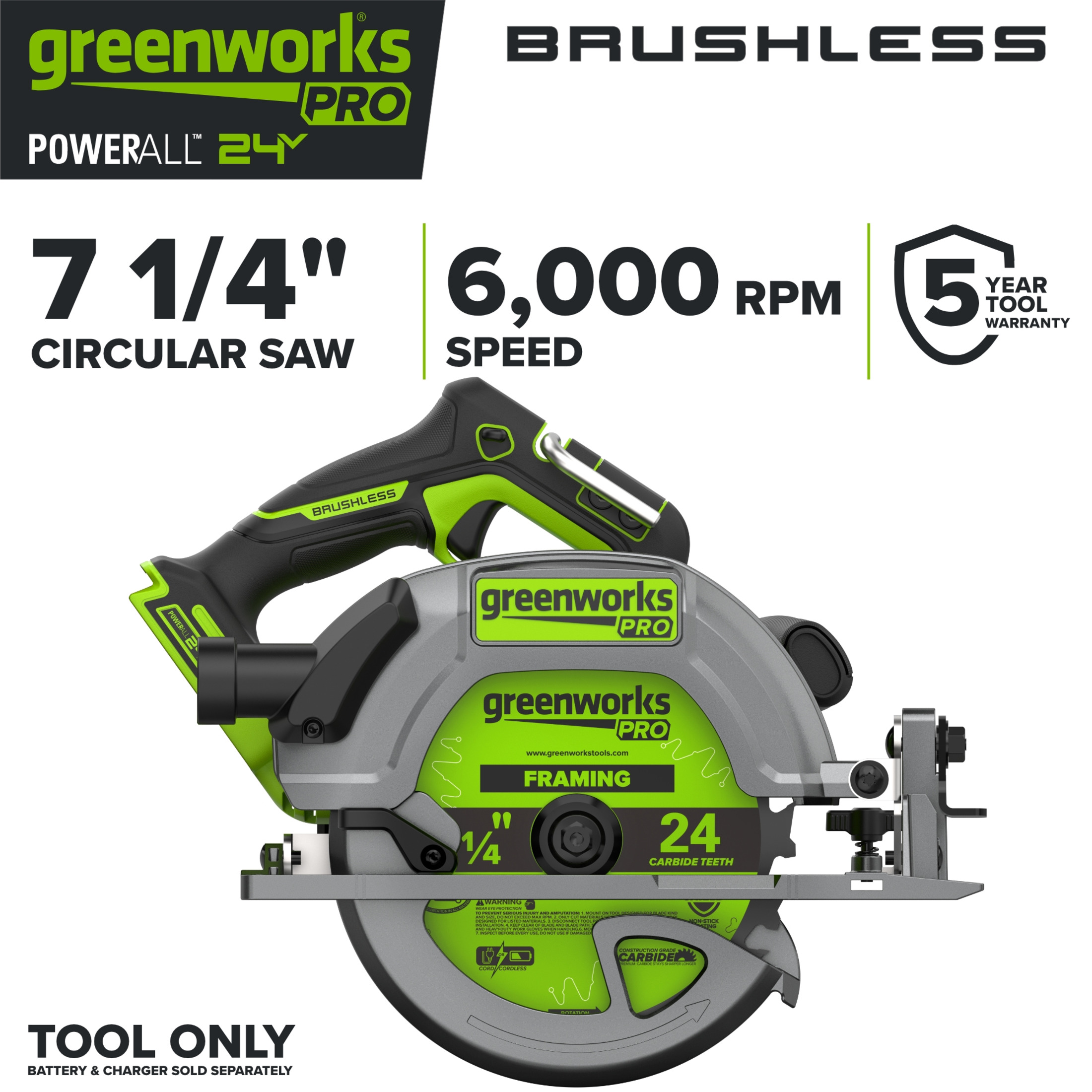 Greenworks PowerAll 24V Circular Saw, 7.25 Inch photo 1
