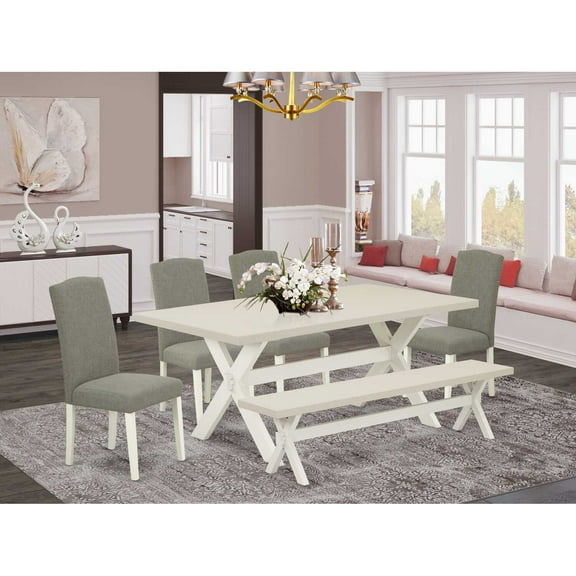 East West Furniture X-Style 6-piece Wood Dining Set in White/Dark Shitake