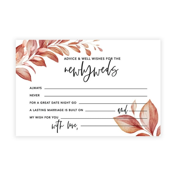Koyal Wholesale Boho Leaves Wedding Advice & Well Wishes Guest Book Cards for Bride and Groom, 56 Pack