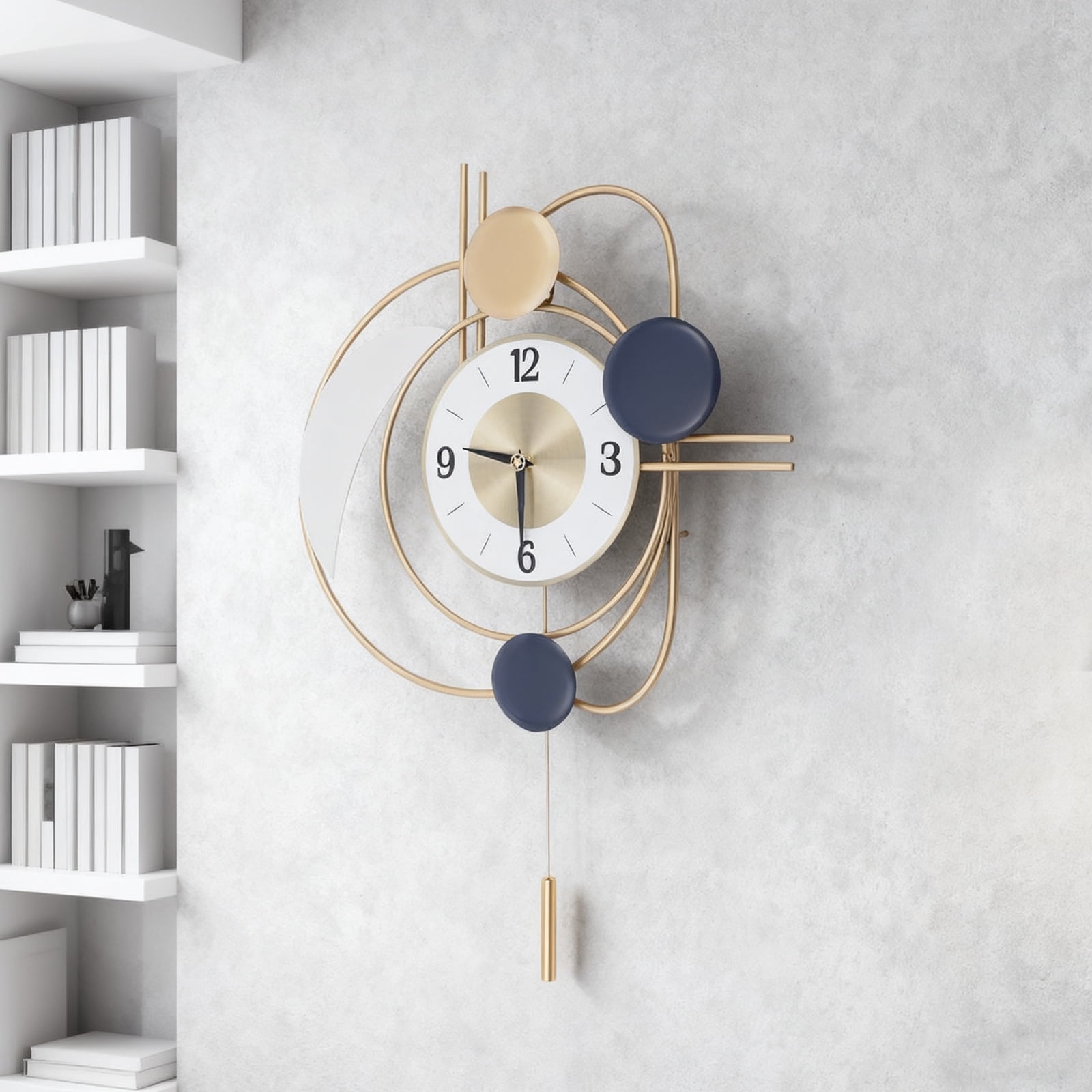 Gold Round Wall Decor Clock Silent Wall Clock Battery Powered Automatic Swing for Living Room Entrance Door