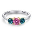 thumbnail image 3 of Gem Stone King 925 Silver and 10K Yellow Gold Pink Moissanite and London Blue Topaz Engagement Ring for Women | 1.16 Cttw | Round 5MM | Gemstone Birthstone | Size 9, 3 of 6