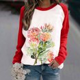 thumbnail image 2 of Pompotops Mode Femmes Printemps Automne Patchwork Imprimé Manches Longues Col Rond Casual Tee Tops, 2 of 6