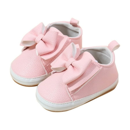 Loliuicca Baby Girl Synthetic Leather Flats Infant Bow First Walker Crib Shoes