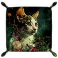 thumbnail image 2 of Women Girls Leather Square Dish Trinket Plate Jewelry Tray for Mothers Day Birthday Gift, Cat Flowers Night, 2 of 6