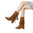 thumbnail image 5 of Xfvqtps Womens Western Ankle Boots with Tassel Detail Side Zipper Mid Calf Boots Chunky Heel Suede Fashion Booties for Fall Winter Brown, 5 of 7