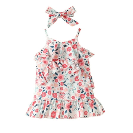 

Girl Wedding Dress Glitter Dress for Girls Toddler Girls Sleeveless Floral Prints Princess Dress Clothes Headbands Set Toddler Cotton Dresses 5t Toddler Dress Tulle Skirt