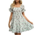 thumbnail image 3 of Pisexur Robe à Manches Courtes Col Carré Mode Été pour Femmes Imprimée Sans Manches Bretelles Robe Pull Robe pour Femmes, 3 of 7