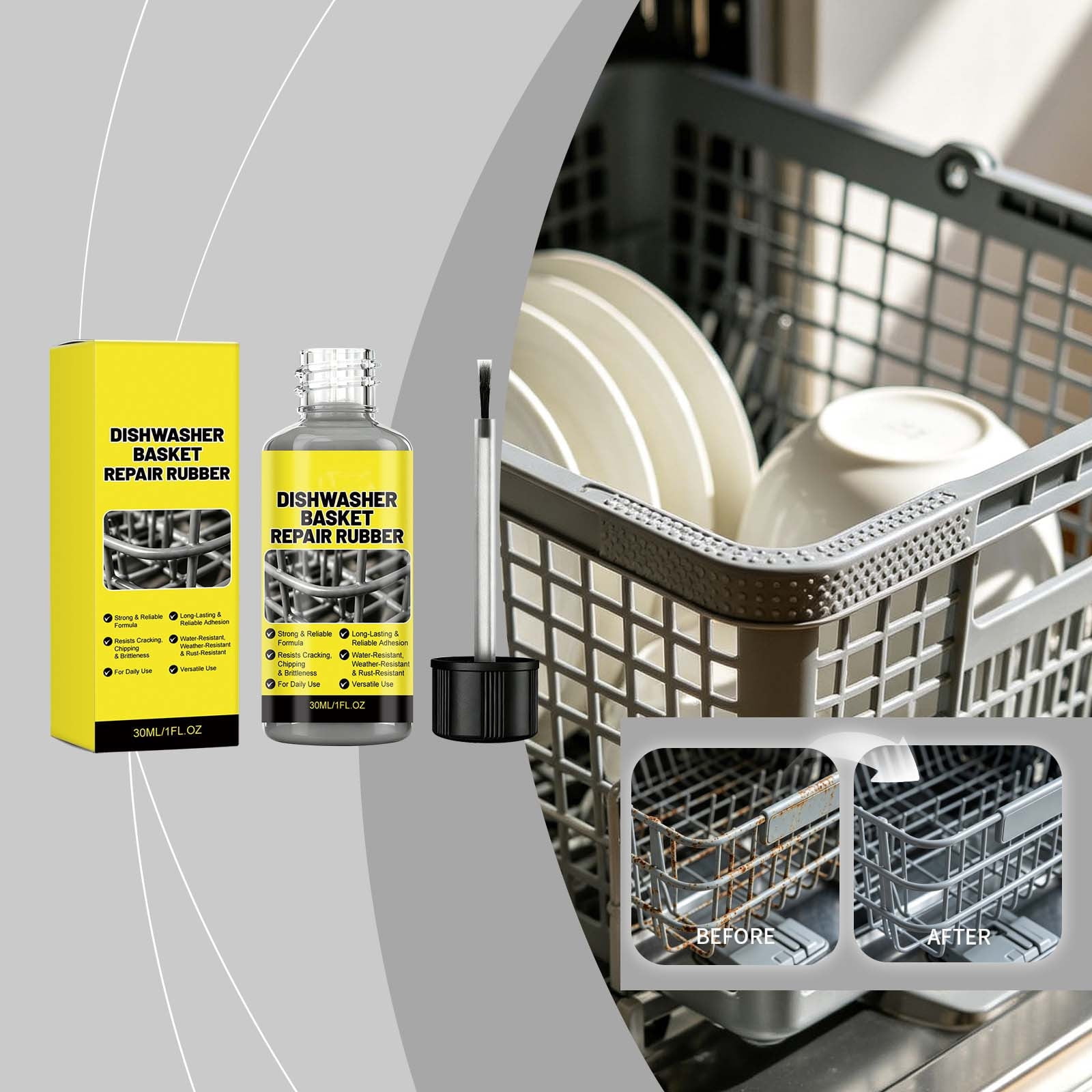 Seyotauo Dishwasher Basket Repair Rubber Coating Paint, Gray Anti Rust Chip Touch Up Refinish Paint Maintenance Kit, for Dishwasher Rack Prongs Anti Scratch Water Resistant Household Kitchen Repair