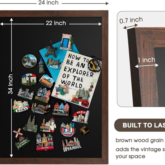 Chalk Board 24" x 36", Magnetic Large Chalkboard for Wall Rustic Blackboard Hanging Chalkboards Sign Menu Board for Kitchen Decor Office Home School 4 Markers 8 Magnets, Brown