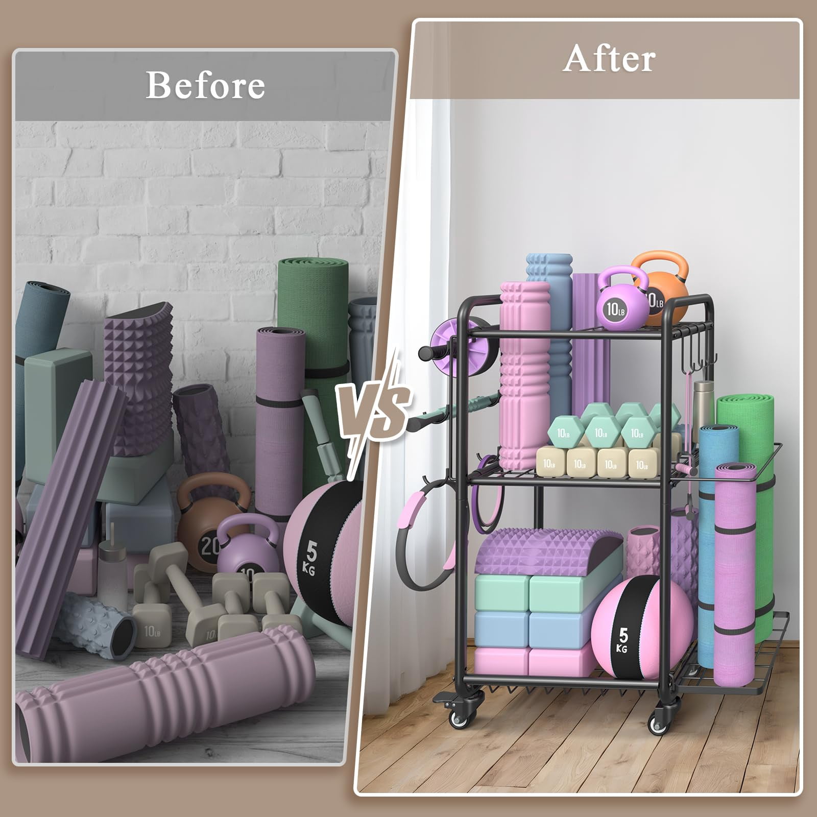 Multi-functional Home Gym Storage Rack - Yoga Mat  Dumbbell Weight & Workout Equipment With Heavy-duty Steel Construction For Fitness Organizer
