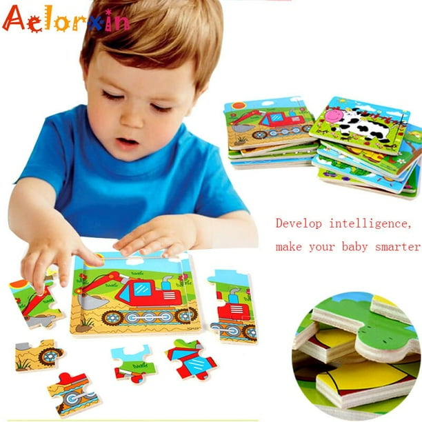 2017 Puzzle 3d Puzzles for Children Cartoon Car Animal Wooden Kids Educational Toys Intelligence Brinquedo Educativo heqiyong LED