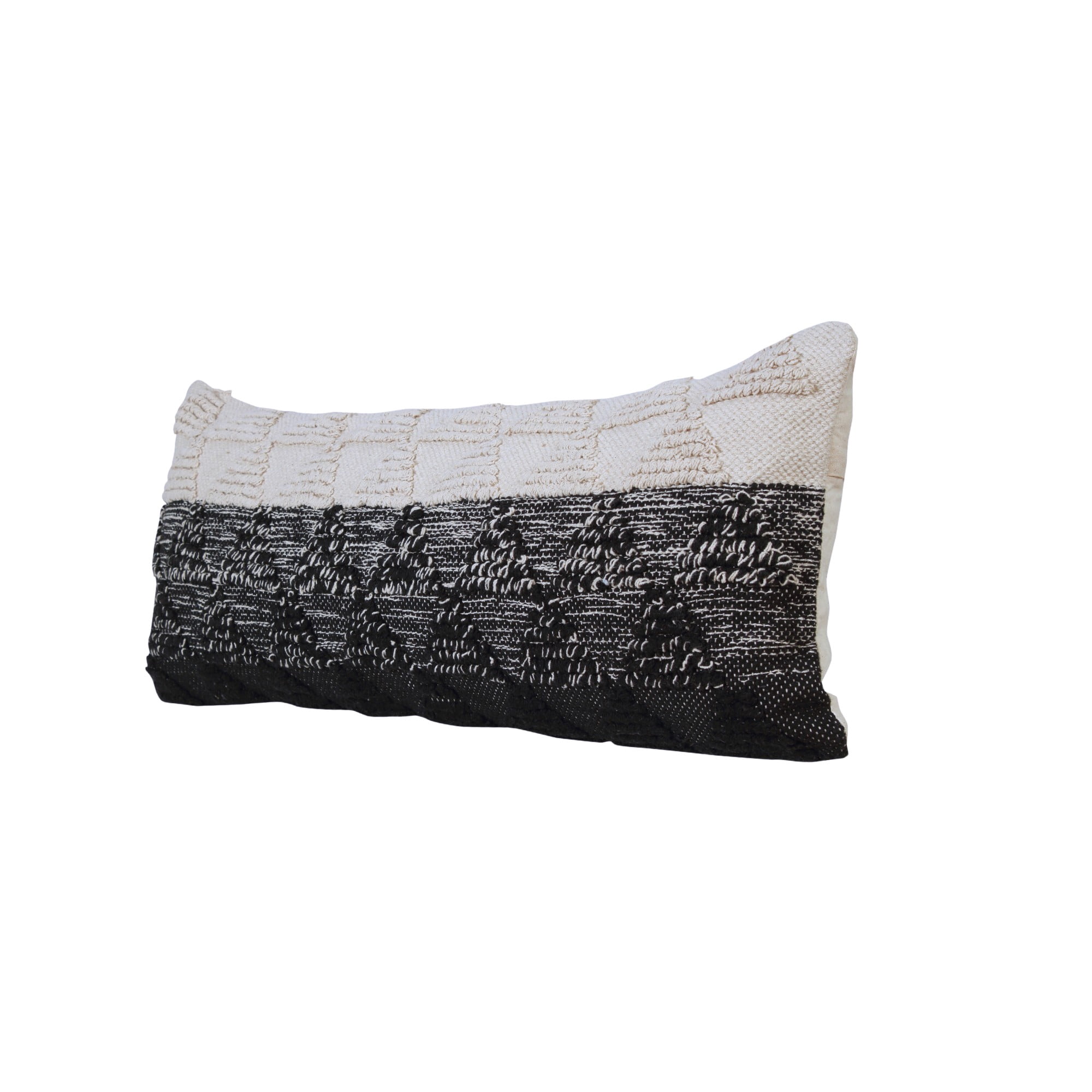 Laddha Home Designs Handwoven Two Tone Geometric Cotton Lumbar Pillow Cover - 36" - Black and White